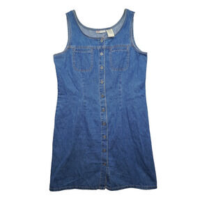 Faded Glory Denim Button Front Tank Dress Women’s Large Dark Wash Y2K